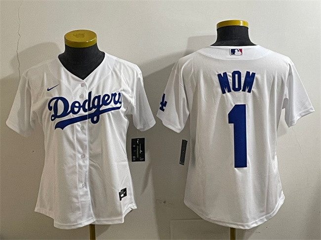 Women's Los Angeles Dodgers #1 Mom White Cool Base Stitched Baseball Jersey(Run Small) Women's Los Angeles Dodgers #1 Mom White Cool Base Stitched Baseball Jersey(Run Small)